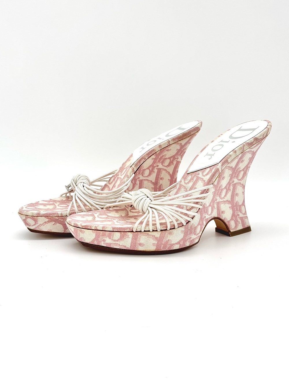 Dior Vintage John Galliano Rhinestone Charm Platform Wedge Trotter Print Mule 35